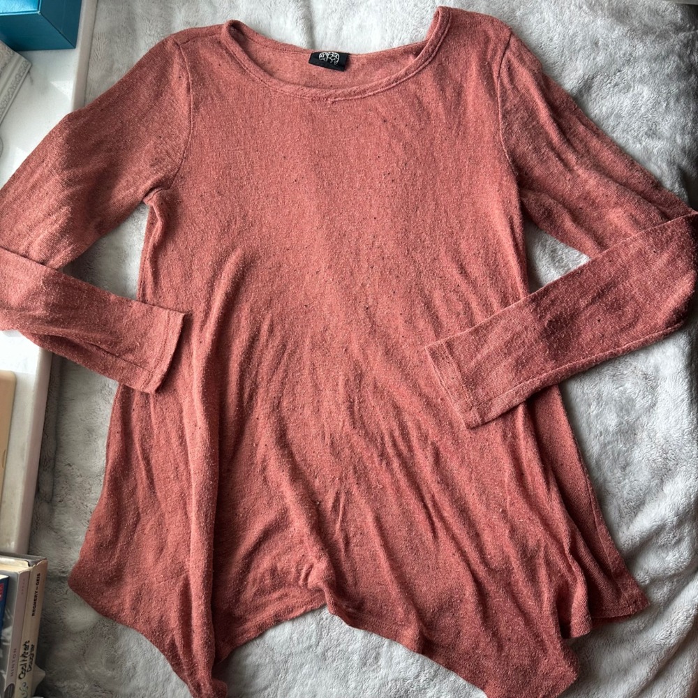 Asymmetrical Boho Sheer Orange Textured Tunic Long Sleeve